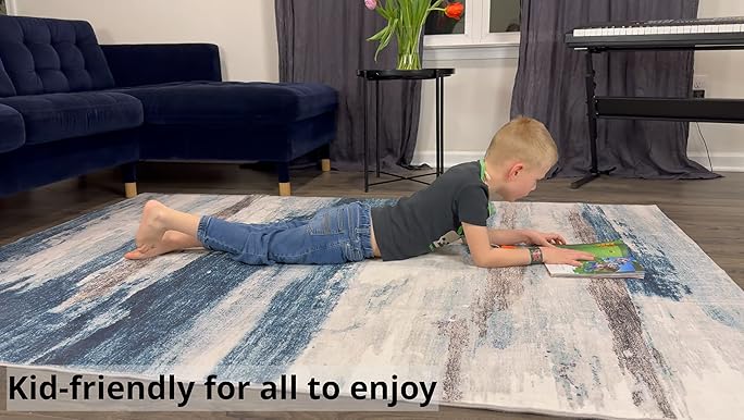 Amazon.com: Carvapet Rugs for Living Room, Blue Modern